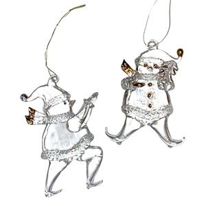 VTG Two Lead Crystal Snowman Ornaments